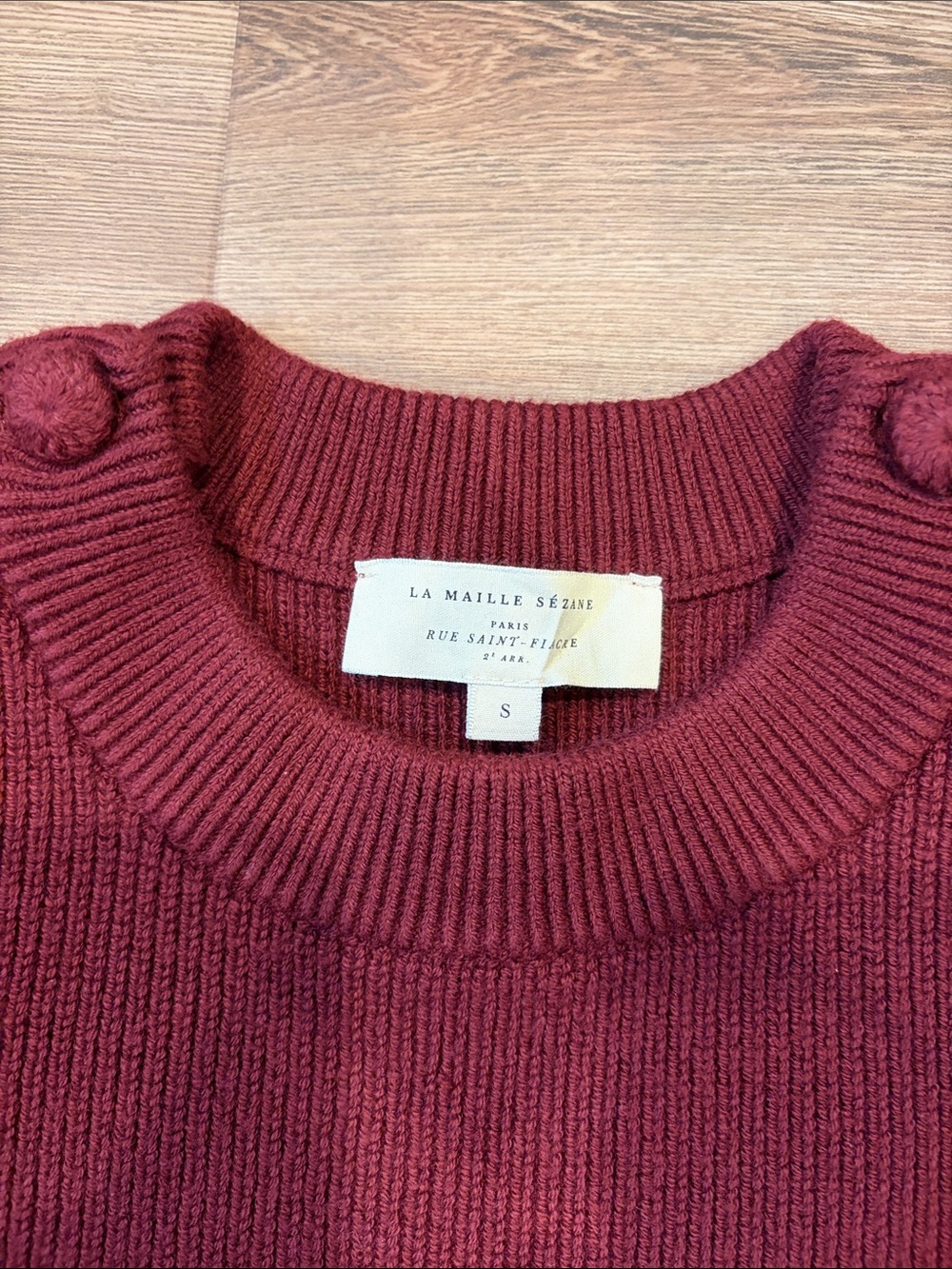 Sézane Burgundy Button-Accent Sweater Wool and Cotton Size S - Picture 2 of 7